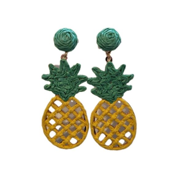 New Yellow Rope Boho Chic Pineapple Drop Earrings Summertime Fashion Jewelry - Picture 2 of 2